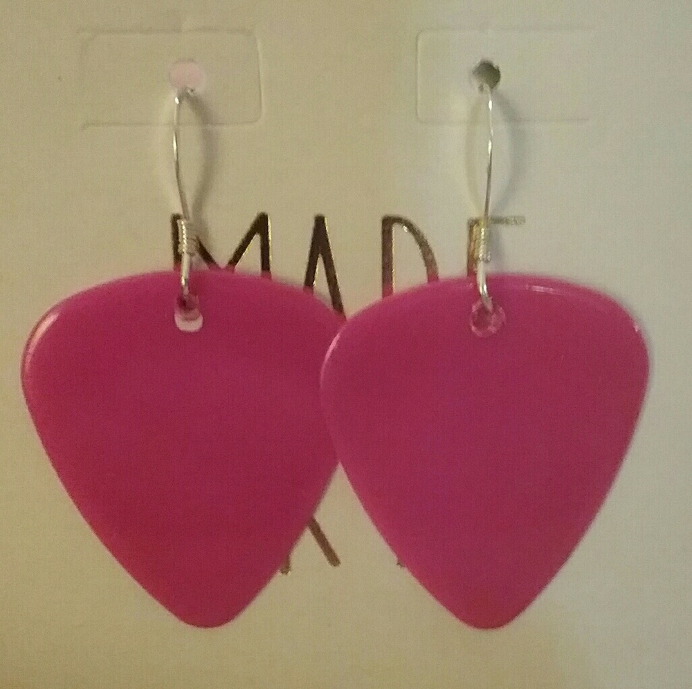 Pink Guitar Pick Earrings